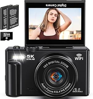 Câmera digital, vídeo de 5k, câmera de 75 megapixels, transmissão Wi-Fi, foco automático, zoom digital de 18x, tela giratória de 180 graus, cartão SD de 32G,câmera compacta,vlog,fotográfica