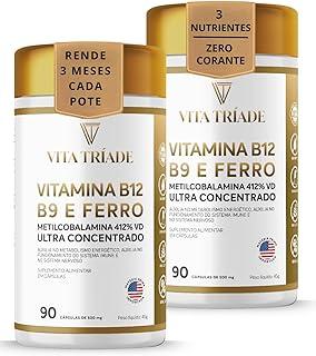 Vitamina b12 Concentrado 412% com Acido Fólico 150% e Ferro 100% - Kit 180 Cáps. Rendimento 6 meses