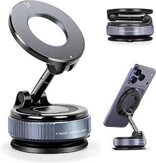 Tobeape Suporte Magnético para Carro com Sucção a Vácuo, Compatível com MagSafe, Ventosa Dobrável 360°, para Espelho e Academia, Ímã Super Forte até 55N