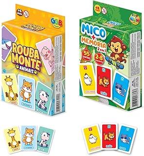 Kit Jogos de Cartas Infantil com Animais Rouba Monte Animais + Mico Memória 2 em 1 Brinquedo Educativo para Crianças +3 Anos
