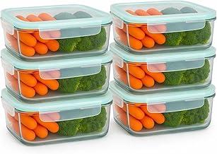 Kit 6 Potes de Vidro Herméticos Retangulares 1040ml com Tampa Silicone e 4 Travas | Vidro Borossilicato | Vai ao Forno (sem Tampa), Micro-ondas, Freezer e Lava-louças | Marmita e Armazenamento