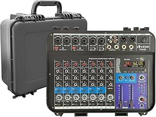 VEDO Mixer de áudio profissional portátil de 8 canais com dois amplificadores de 150 W, Bluetooth 5.0, fonte de alimentação de 48 V e porta USB para PC/MP3 para apresentações ao vivo e conferências