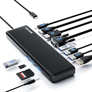 WAVLINK Estação de acoplamento USB C para 3 monitores, estação de acoplamento com HDMI, DP, VGA, 100 W PD, USB 3.0 e 2.0, RJ45, slots SD/TF, áudio/microfone, para Lenovo/HP/Dell etc. - Preto