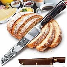 Faca de Pão e Carne Artesanal Ultra Afiada 20cm Lâmina Anti-Corrosiva, Design Espelhado, Construção Robusta Full Tang com Pinos de Reforço e Bainha de Proteção Inclusa.