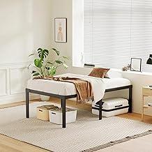 Hivento Estrutura de Cama de Metal, Suporta até 300KG，Cama de Solteiro com Espaço de Armazenamento, Base Reforçada para Colchão, Fácil de Montar, Dispensa Colchão de Molas, 188×88×34 cm, Preto
