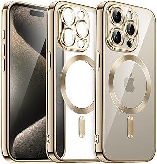 JETech Capa Claro Macia para iPhone 15 Pro 6,1 Polegadas, Proteção Total da Lente da Câmera, Compatível com Carregamento Sem Fio MagSafe, Case de TPU Galvanizada à Prova de Choque (Dourado)