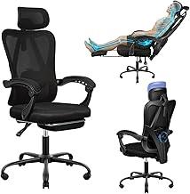 Cadeira de Escritório Ergonômica Costas Altas, Com Apoio de Cabeça e Lombar Ajustáveis, Cadeira de Computador em Mesh Transpirável com Apoio para os Pés Retrátil, Giratória 360° para Home Office