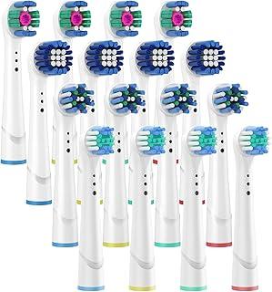 Kit de 16 Refil Compatível com Escova de Dentes Elétrica Oral B, 4 Tipos de Cabeças de Escova de Dentes Elétrica para Limpeza Profunda e Clareamento dos Dentes, Cerdas Meio Macias