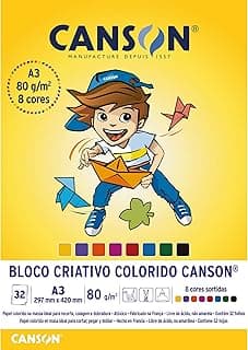 Bloco Colorido Criativo A3 80g/m², Canson, 66667089, 8 Cores, 32 Folhas com 33.87% de desconto por R$ 33,06 na amazon