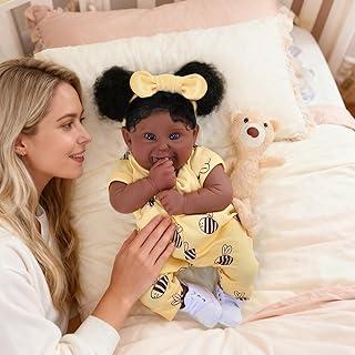 Brastoy Boneca Silicone Bebê Reborn Especial Com Síndrome de Down Menina Preto Original 48cm Olhos Azuis