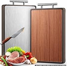 Tábua de Corte Inox Cozinha Dupla Face Aço Inoxidável e Madeira Resistente, Superfície Higiênica para Carnes, Frutas e Vegetais, Base Antiderrapante e Alça Ergonômica Premium