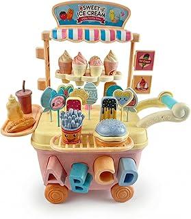 Carrinho de Sorvete e Lanchonete de Brinquedo com 41 Peças Coloridas Blocos de Encaixe Geométricos e Alfabeto Atividades Educativas e Faz de Conta Cores Tons Pastel