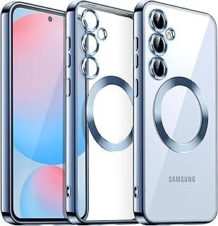 JETech Capa Claro Macia para Samsung Galaxy S24 FE, Case Proteção Total da Lente da Câmera, Compatível com Carregamento Sem Fio MagSafe, Capinha de Telefone TPU Galvanizada (Azul)