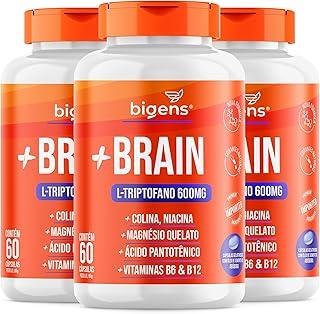 + Brain Triptofano 600mg Colina Relax e Foco, Biogens, Kit 3x 60 cápsulas