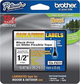Fita laminada flexível Brother P-Touch TZE-FX231, 1,2 cm de largura, preto sobre branco