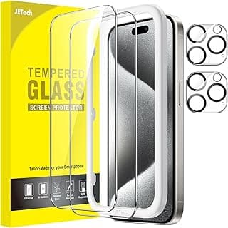 JETech Película de Vidro Temperado para iPhone 15 Pro 6,1 Polegadas com Protetor Lente Câmera, Ferramenta, Protetor de Tela, HD Transparente, 2 Pacotes Cada