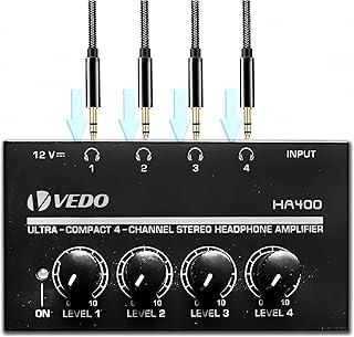 ANVAR VEDO Divisor de Áudio Profissional VEDO HA400: Amplificador para 4 Fones Simultâneos com Saída 6.35mm, Baixo Ruído e Controles Individuais - Ideal para DJs, Músicos e Home Studios
