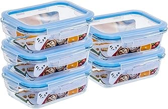 Gato Panda KIT 5 Potes de Vidro Retangular com Tampa Hermética 640ml Branco ou Azul com 41.41% de desconto por R$ 58,00 na amazon