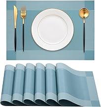 Jogo Americano 6 Peças, 30cm x 45cm Retangular, Antiderrapante, Resistente ao Calor, Lavável, Fácil de Limpar, Alta Durabilidade, PVC Mesa Posta Sousplat (Azul)
