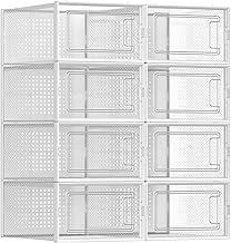 SONGMICS Caixas para Sapatos, Pacote com 8 Organizadores Empilháveis, Dobráveis e Versáteis para Tênis, Cabe até UK 9, Transparente e Branco BRLSP08SWT