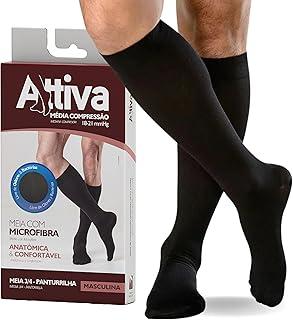 Meia de Compressão Masculina 3/4 Panturrilha Média 18-21 mmHg ATTIVA - Meia para Circulação, Varizes, Pernas Inchadas e Cansadas - Ideal para Trabalho, Viagem e Conforto Diário