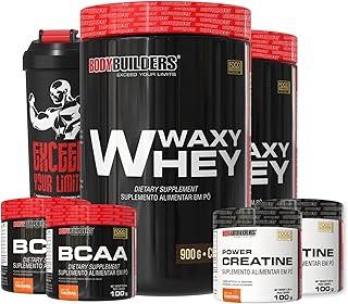 Kit 2x Waxy Whey 900g + 2x BCAA 100g Tangerina + 2x Power Creatina 100g + Coqueteleira - Bodybuilders Sabor Chocolate