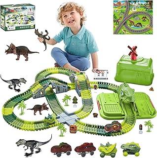 Pista Dinossauro Track Cars com Looping e Acessórios 275 Peças + Carrinho, Criar um Dinossauro World, Pista flexível Race Tracks, Brinquedos de Meninos Meninas Aniversário Party Gift