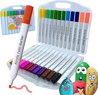 Conjunto de Marcadores de Tinta Acrílica Tringular, Canetinhas Acrílica para Artesanato, Caneta Acrilica Para Pintura em Pedras, Madeira, Tela, Vidro e Cerâmica Para Crianças e Adultos (24 cores)