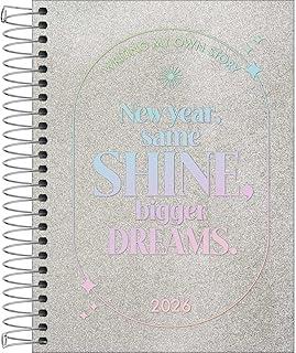 Tilibra - Agenda Espiral Diária 11,7 x 16,4 cm Shine 2026 - Prata
