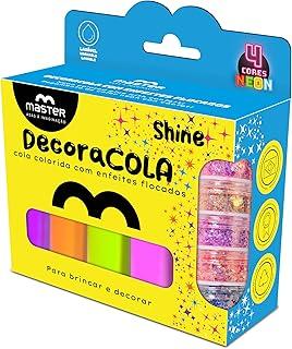 Master, Cola com Enfeites Flocados, Decoracola, Coleção Shine, 4 cores Neon
