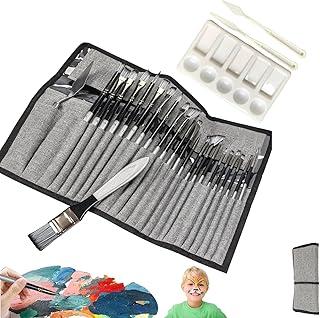 Kit 24 Conjunto de Pincéis de Pintura Profissional com Paleta&Faca, Série Expert Pincéis de Nylon Sintético para Acrílico, Óleo, Aquarela, Guache, Sem Derramamento, Estojo de Lona