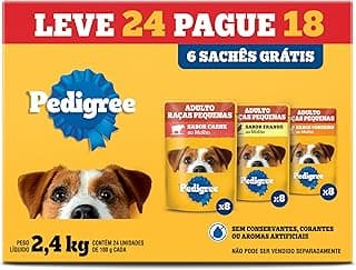 Pack Ração Úmida Pedigree Sachê Carne/Frango/Cordeiro para Cães Adultos de Raças Pequenas - Leve 24 Pague 18