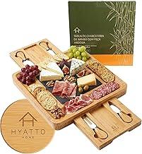 Tábua de Frios e Queijos de Bambu Com Peça de Ardósia, Contém Conjunto de Facas de Queijo. Petisqueira e Tábua de Charcutaria Premium. Ideal Para Presentes | HYATTO HOME
