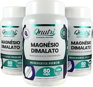 Kit 3 Magnésio Dimalato 300mg 60 Cápsulas Suplemento Mineral Sem Glúten Qnutri