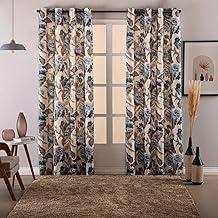 Cortina Rústica Estampada, 280 x 2,30 cm, Decorativa com Ilhós Tabaco (Floral Azul Escuro)