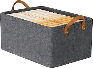 Cesto Organizador Cinza Reforçada Com Inox e MDF -26 L - Cesto Multiuso 47x28x20 Dobrável Empilhável Resistente Lavável Compacta Anti Poeira Anti Mofo - Ideal Para Roupas, Tênis, Acessórios