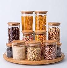 Conjunto com 11 Potes Herméticos de Vidro com Tampa de Bambu para Cozinha Alimentos Mantimentos