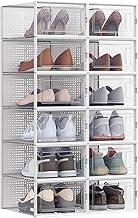 SONGMICS Caixas para Sapatos, Pacote com 12 Organizadores Empilháveis, Dobráveis e Versáteis para Tênis, Cabe até UK 9, Transparente e Branco BRLSP12SWTV2