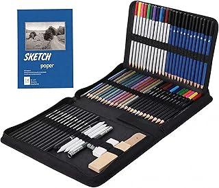 Conjunto de 71 peças de material de artes e kit de desenho - Conjunto completo de lápis de arte: Grafite, colorido, metálico, carvão, aquarela, apontador, borracha e muito mais