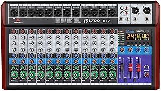 VEDO Mesa de Mistura CT12 Profissional de 12 Canais com Equalizador de 3 Bandas, 24 Efeitos DSP, Bluetooth 5.0, Reprodução/Gravação USB, Alimentação Phantom 48V para Som ao Vivo, Estúdio, Karaokê