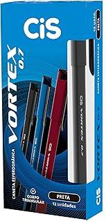 Caneta Esferográfica CIS Vortex 0.7mm, Preta, Caixa com 12 unidades