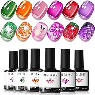 Conjunto de esmaltes em gel estilo olho de gato, 6 cores, neon, galáxia, rosa choque, laranja, uva, roxo, vermelho, verde, esmalte em gel com glitter olho de gato 9D com ímã, tema LGBT de frutas do verão, LED de imersão, presente faça você mesmo, unissex