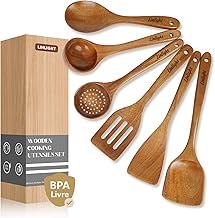 Kit 6 Colher de Pau Utensílios de Cozinha Madeira Premium Leve Resistente Impactos e Calor