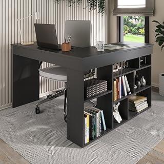 Mesa de Escritório 115,5x120cm em L 8 Nichos Montecello Yescasa Grafite/Grafite