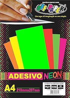 Papel Adesivo Neon, Off Paper, A4, 210X297 mm, Verde, 100 Gramas, Caixa com 20