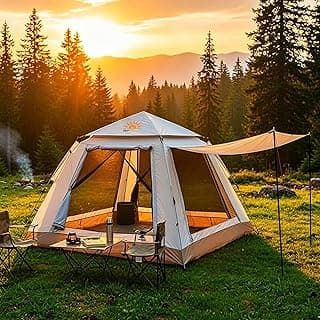 Barraca de Camping 4-6 Pessoas Impermeável Automática com Mosquiteiro, ComVobertura e Proteção Solar Dobrável Camping Equipamentos,Dobrável