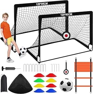Conjunto de Gols de Futebol para Crianças,2 Traves 120x90x95cm, Futebol Infantil E Equipamento Treinamento Definir com Bola, Escada de Treino, Cones e Acessórios, Presente de Dia das Crianças