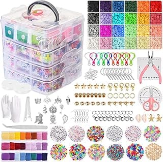 Kit de Miçangas para Pulseiras, 12000 Para Fabricação Joias Pulseiras, kit de pulseira de elastico com Contas Coloridas, Pingentes e Acessórios, Caixa Organizadora 16x15x15cm presente para meninas com 14.5% de desconto por R$ 170,14 na amazon