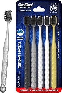 Escova de Dente Adulto, 5 Unidades, Cerdas de Carvão Ativo, Macia, Para Gengivas Sensíveis, Multi-Cores, Prática para Viagem e Uso Familiar