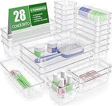 Kit 28 Organizador Multiuso Modular Gavetas Acrílico Cristal Plástico Transparente organizadora Maquiagem Organizador Dispensa Penteadeira Multiuso Escritorio Bancada Armário Cozinha Banheiro